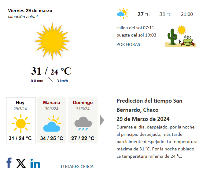 Tiempo San Bernardo Chaco Argentina Hoy actual predicci n del